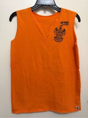 Baobab Collection Orange Sleeveless Tank Top with Black Turtle Print